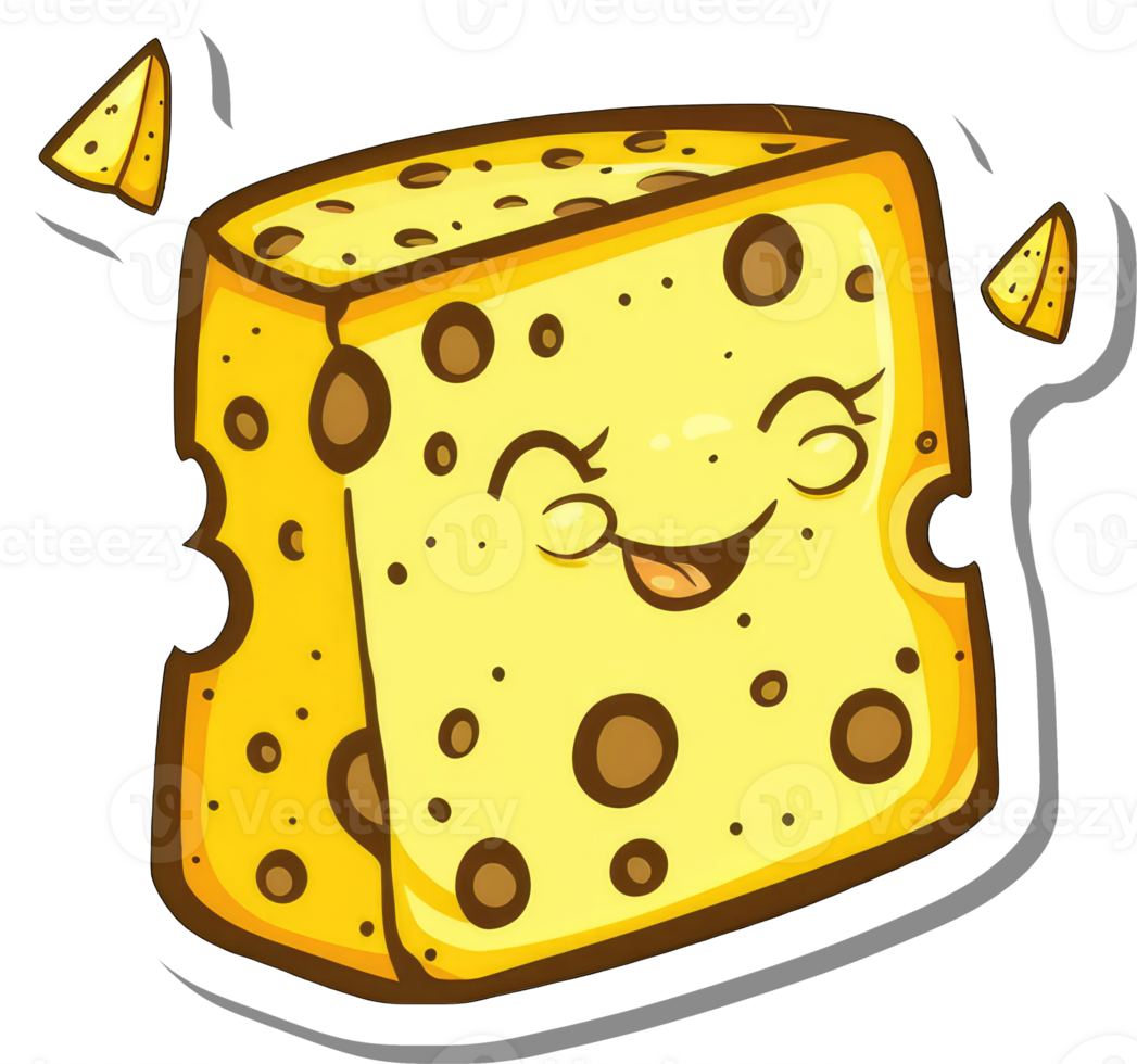 Happy Cartoon Cheese Block With Small Cheese Pieces png