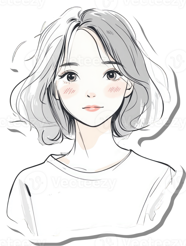 A stylized portrait of a young woman with short gray hair png