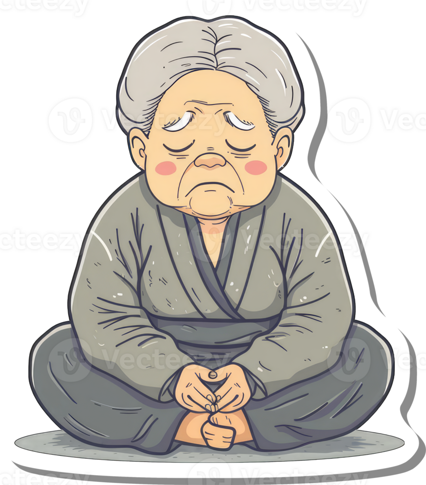 Elderly Woman Meditating in Traditional Clothing png