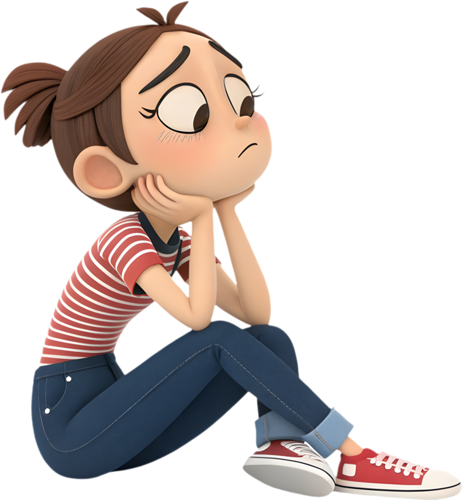 Fun-loving cute girl with exaggerated emotions in a playful style, . png