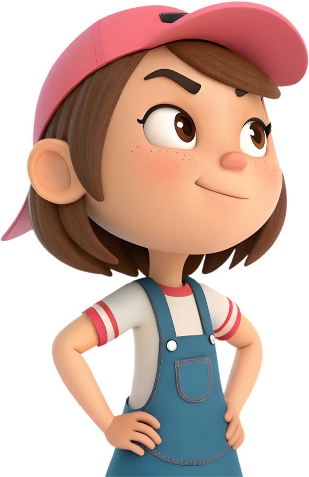 Cute girl with charming animated expressions for whimsical design, . png