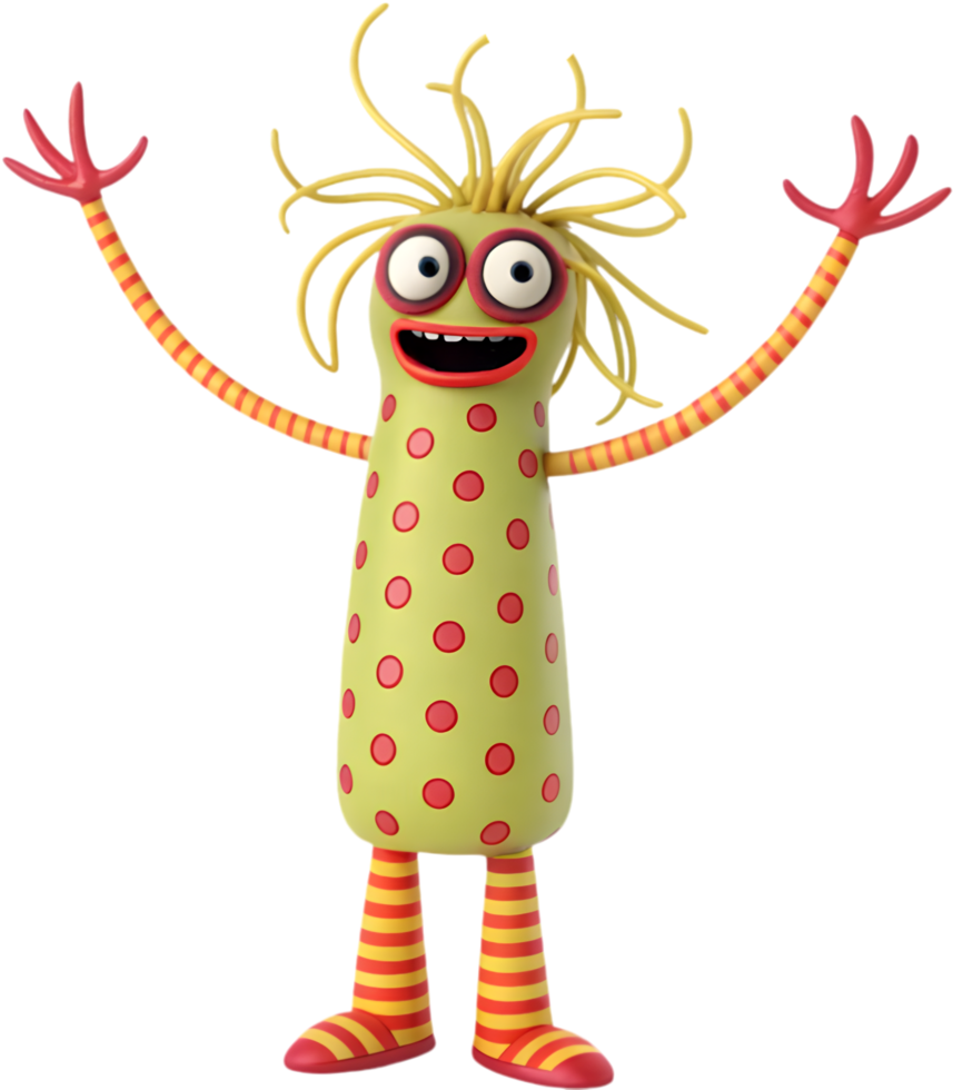Animated monster with funny expressions and playful personality. . png