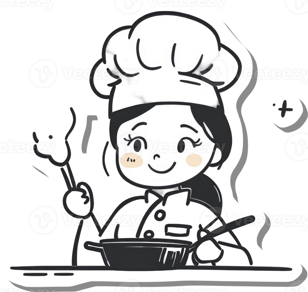 A Happy Female Chef Cooking Delicious Food png
