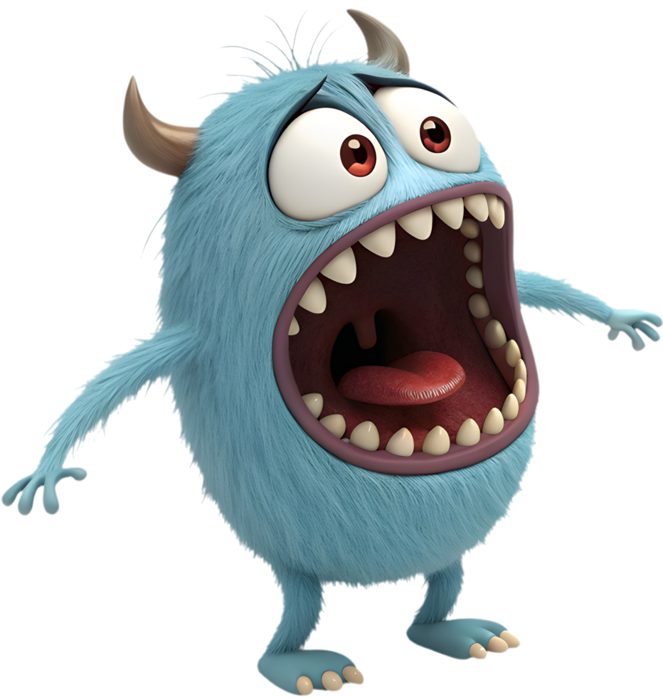 Playful monster showing humorous emotion and funny faces. . png