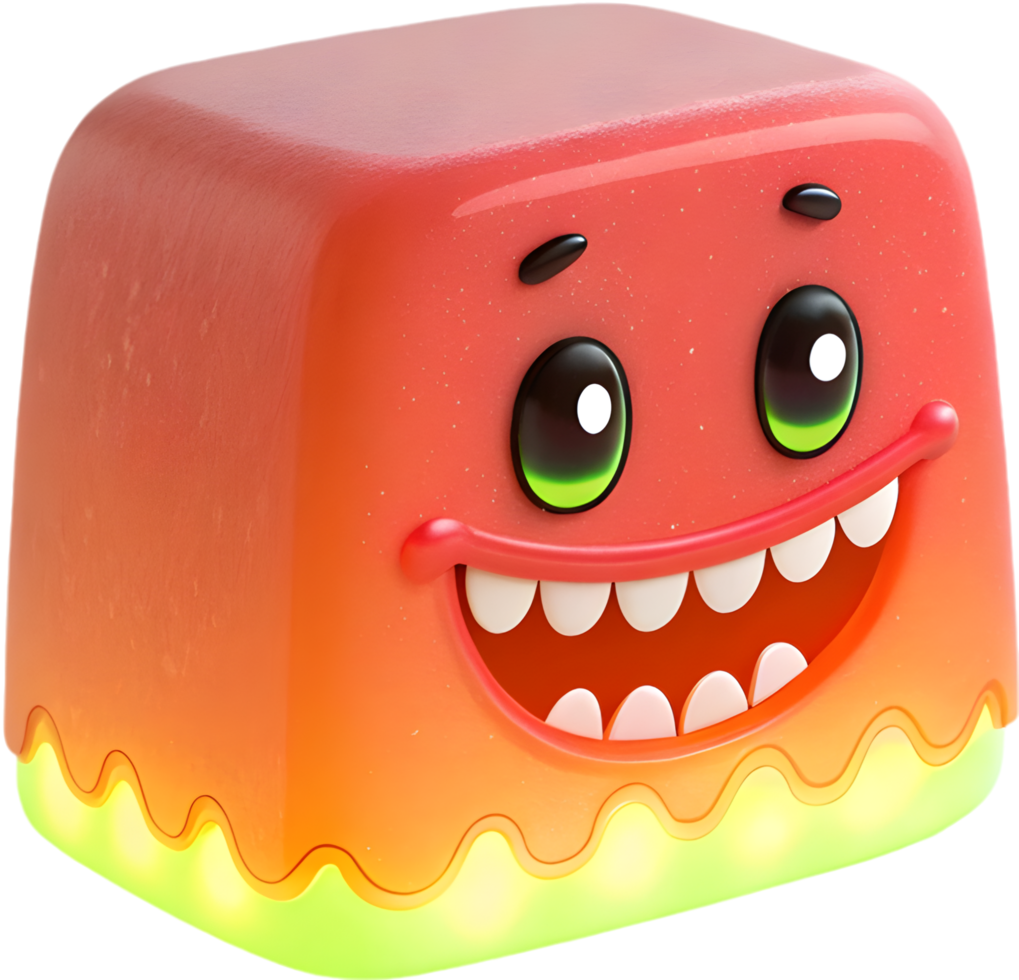 Cute monster with joyful emotion and comical expression. . png