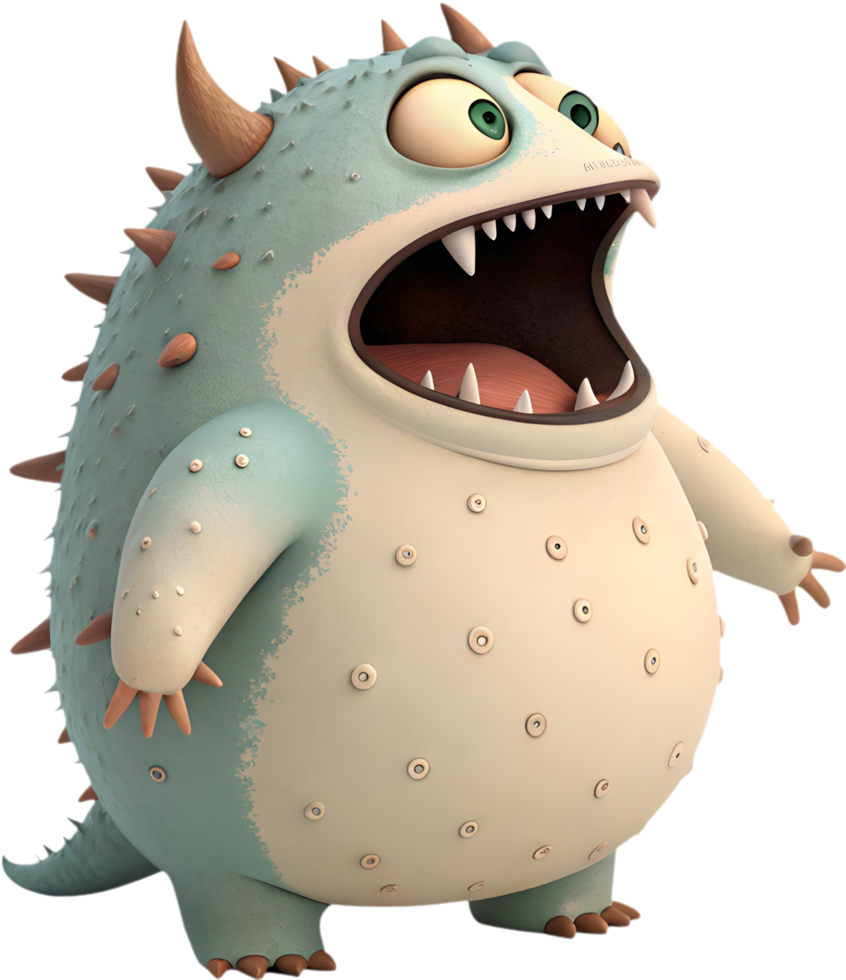 Cute monster with expressive face and funny character poses. . png