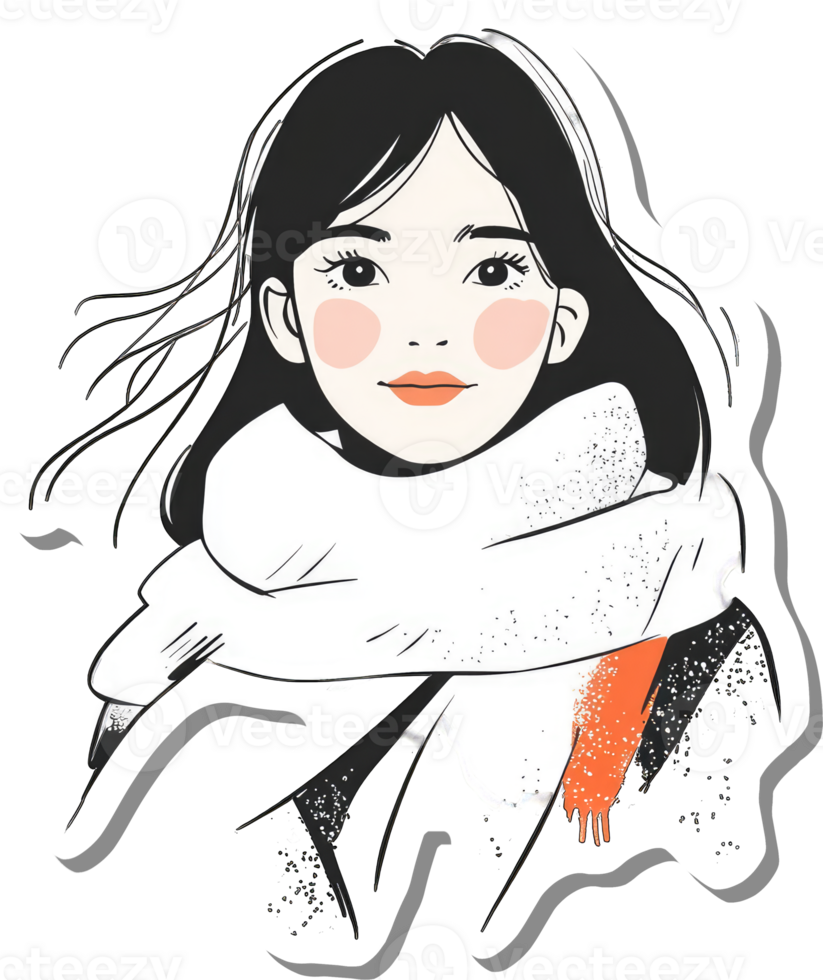 A young woman wearing a white scarf in winter png
