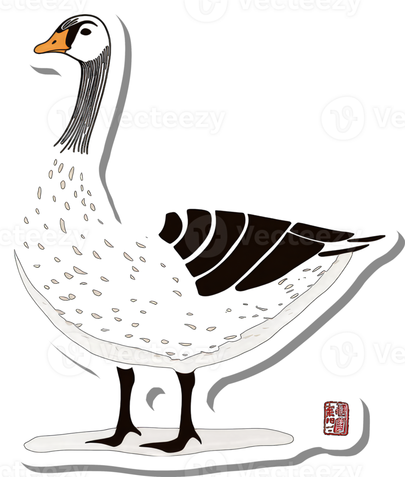 Illustration of a speckled white goose with black markings png