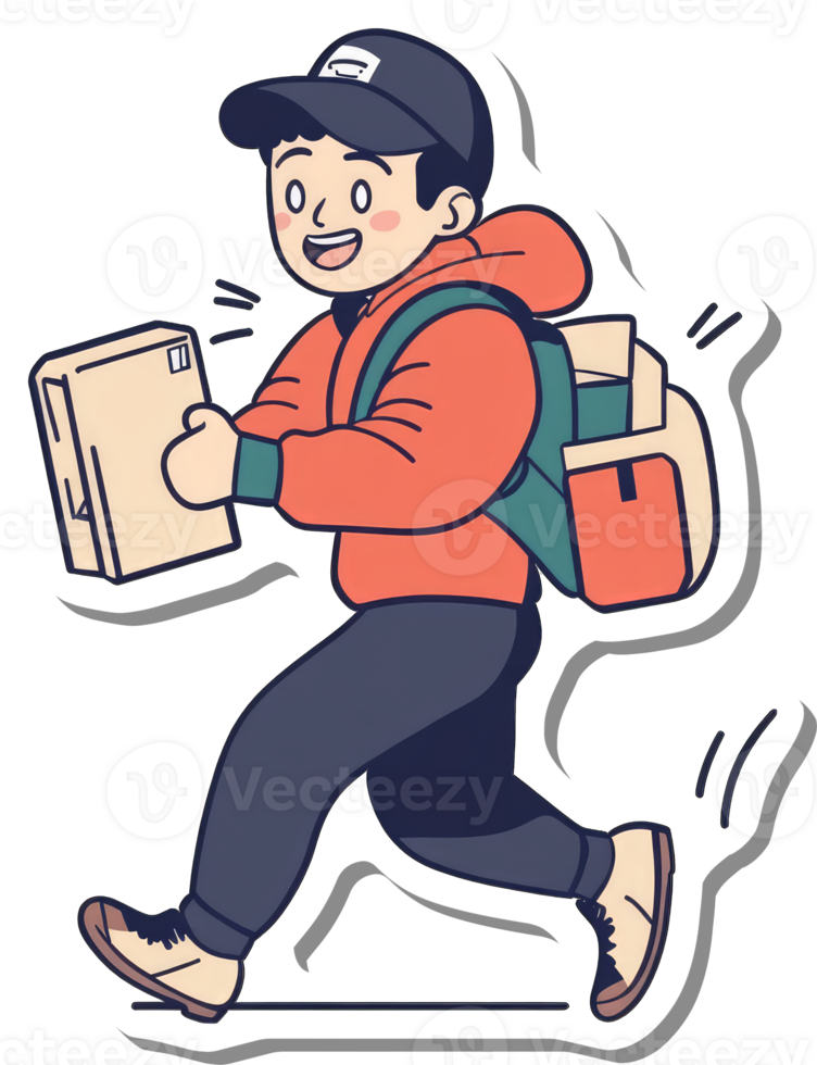 Happy Delivery Person Running With Package png