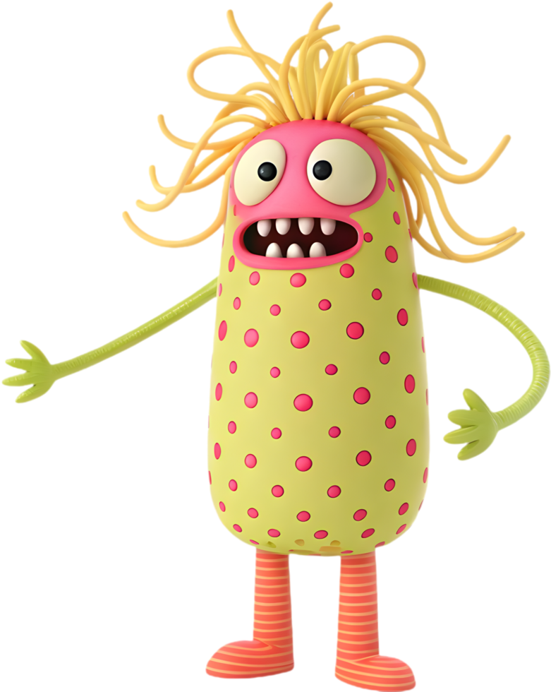 Goofy monster with playful expressions and happy face. . png