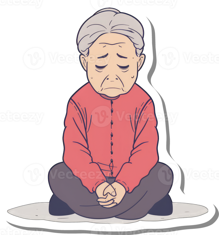 Elderly Woman Sitting Sadly Alone Contemplating Life png