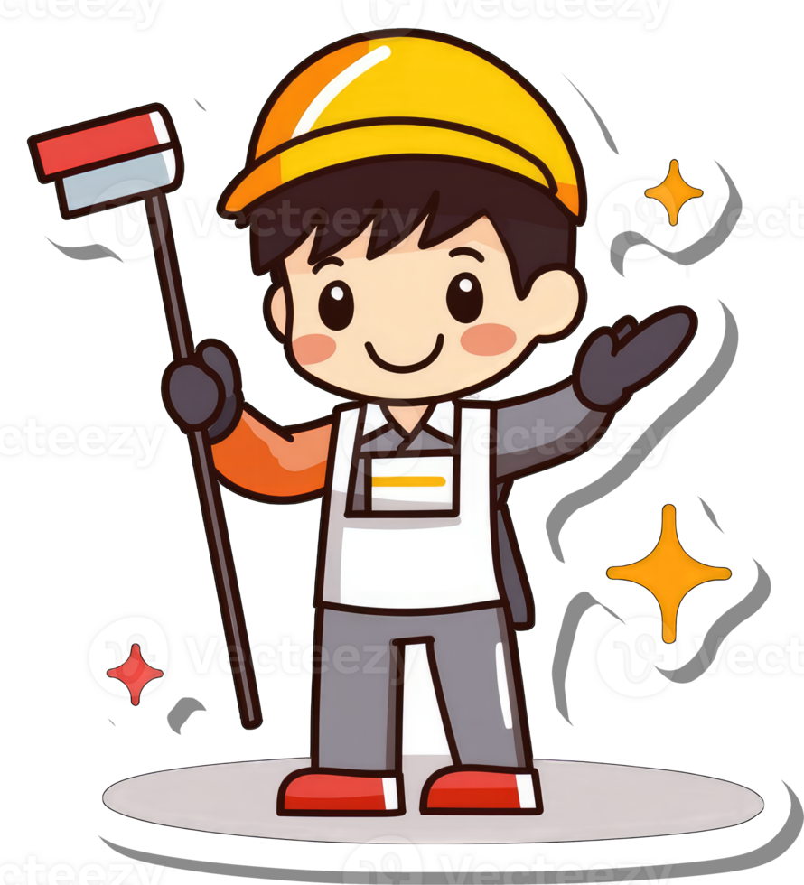 Cartoon Janitor Character Holding a Cleaning Brush png