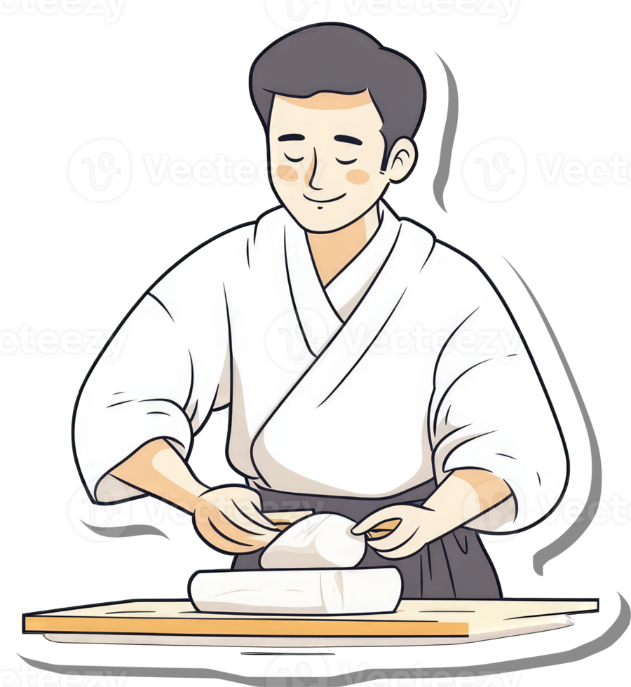 A chef prepares mochi a traditional Japanese rice cake png