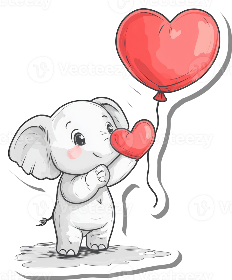 Adorable Baby Elephant Holding Heart Shaped Balloons png