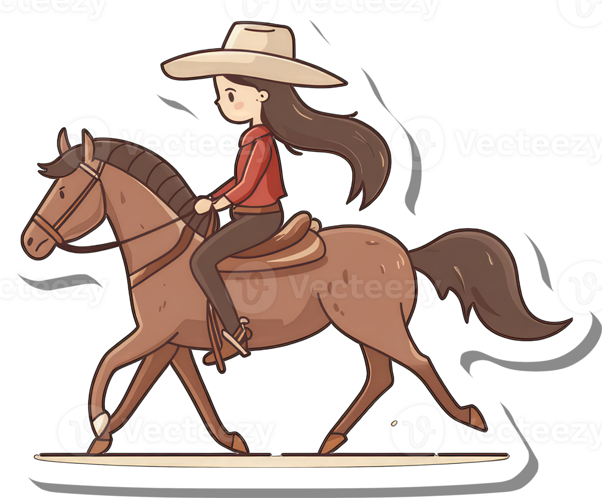 Cowgirl Riding a Brown Horse Across the Plains png