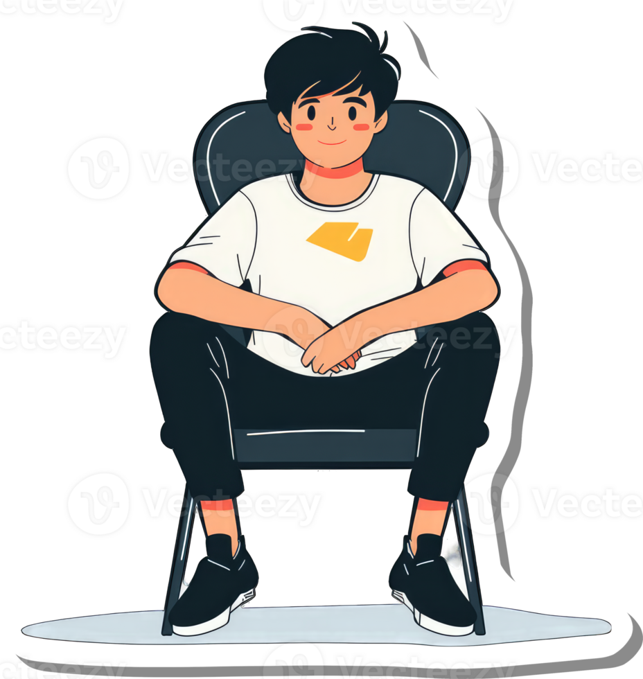 Young Man Sitting Calmly in a Chair Wearing a White T Shirt png
