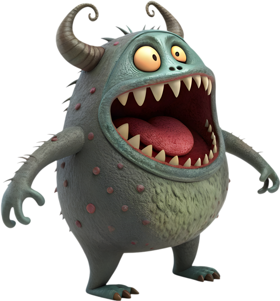 Funny monster with silly face and cheerful expression. . png