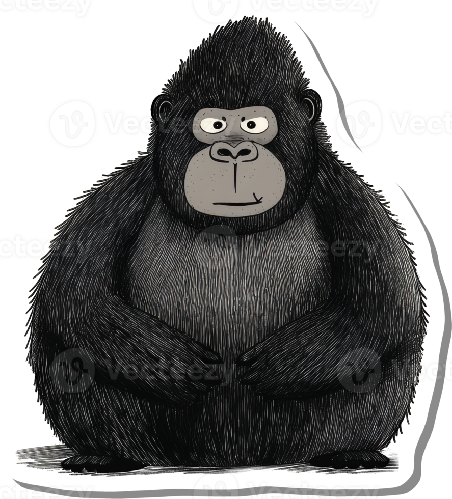 A large gorilla sits patiently in grayscale png