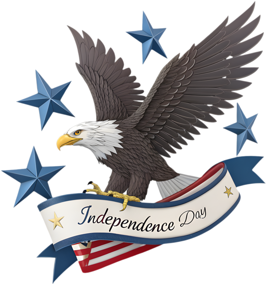 Majestic bald eagle flying proudly for Independence Day designs. . png