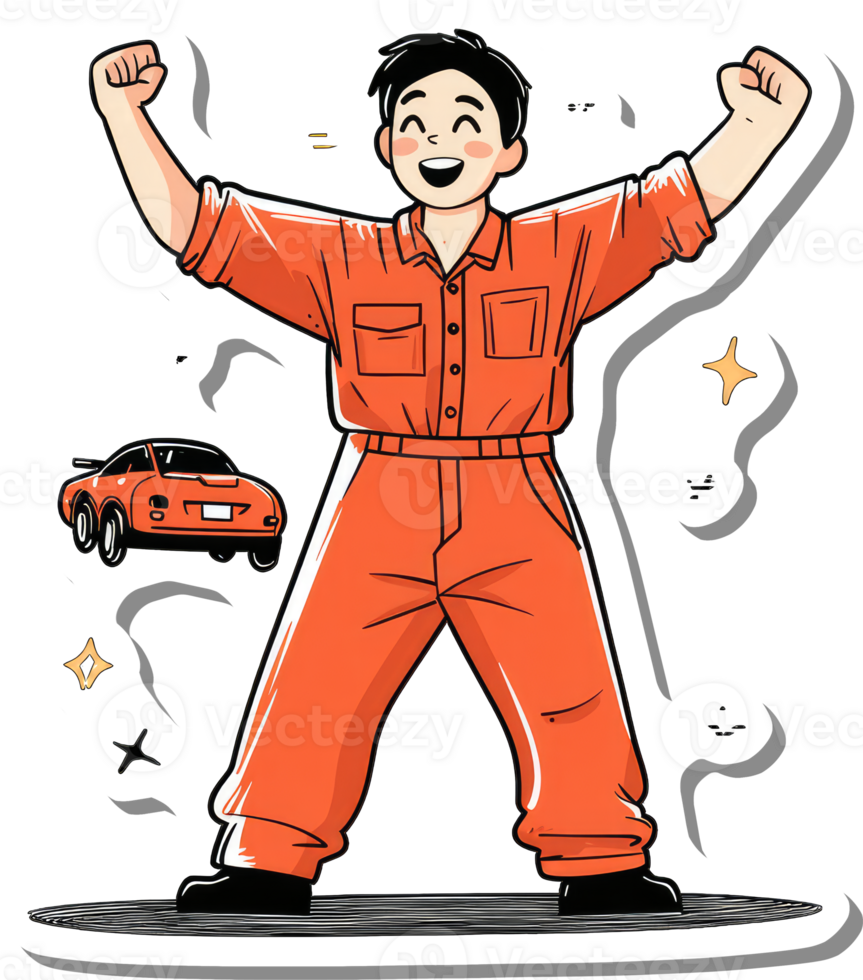 Happy Mechanic Celebrates Car Repair Success png
