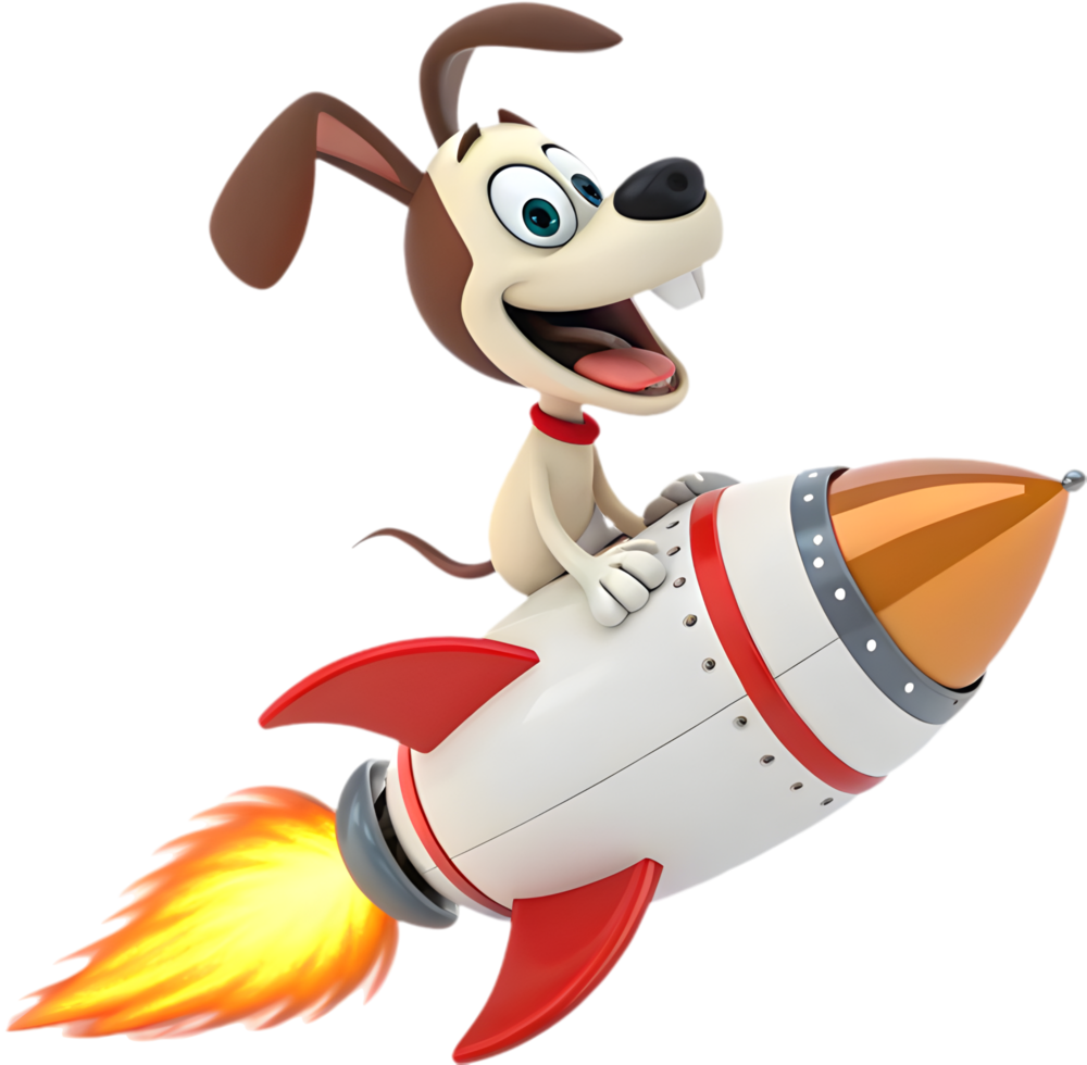 Playful rocket puppy on an exciting space adventure journey. . png