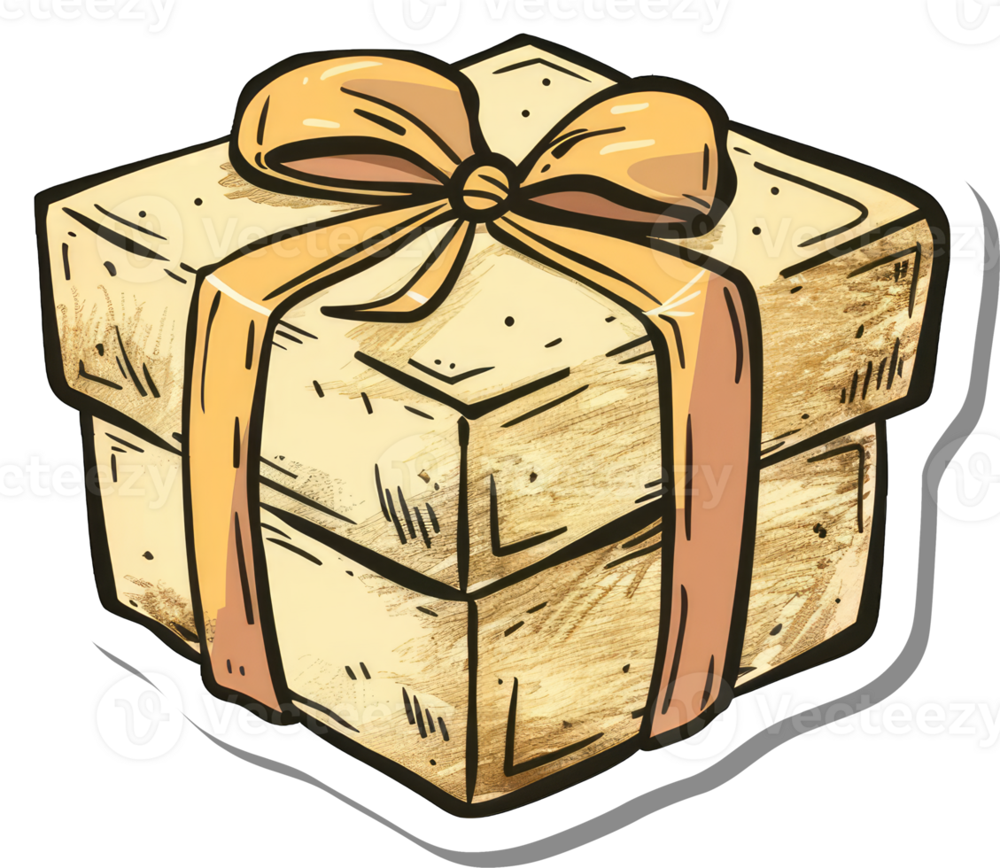A Wooden Gift Box With A Yellow Ribbon Bow png