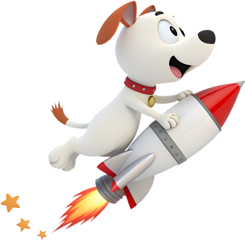 Cute rocket puppy astronaut in a spaceship traveling through the stars. . png