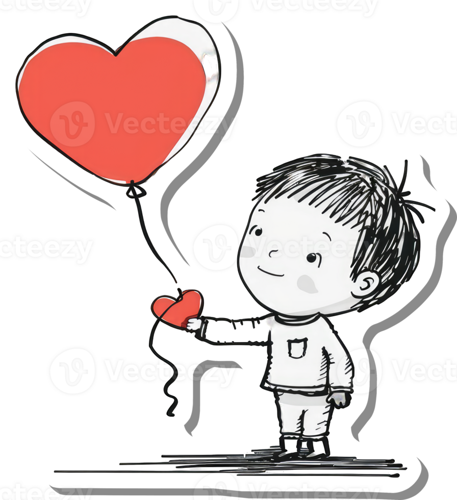 A Boy Holds a Small Heart and a Large Heart Shaped Balloon png