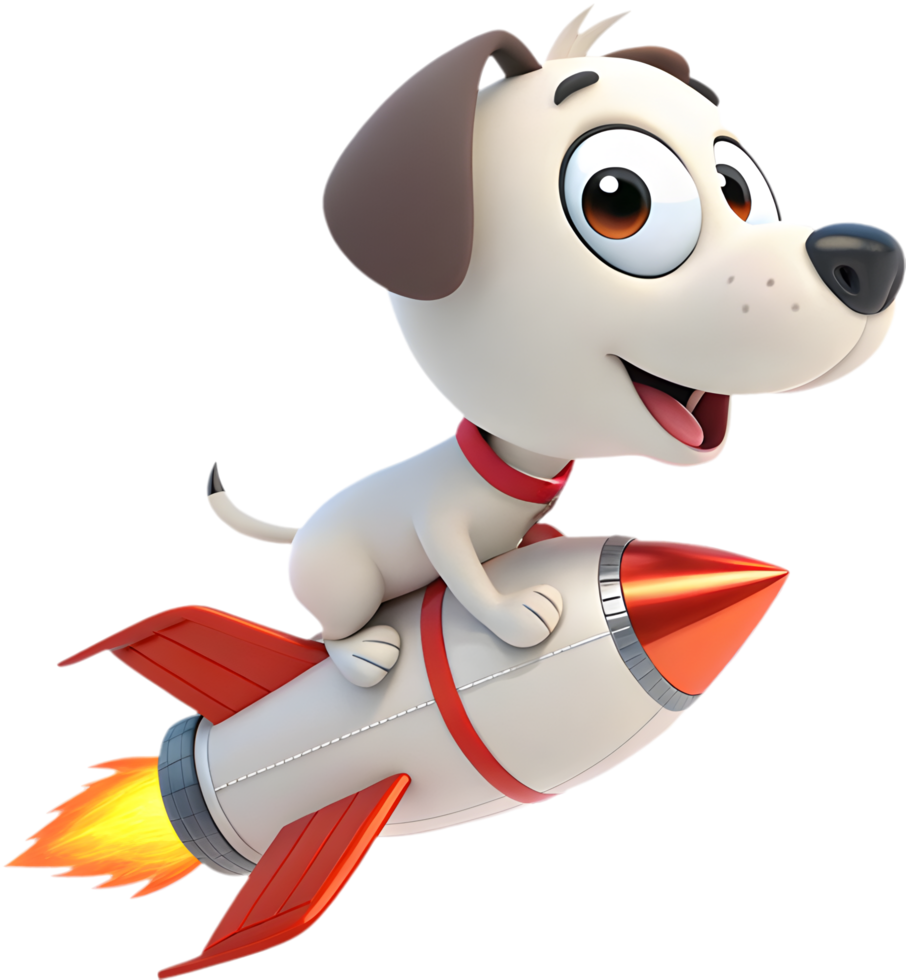 Space adventure with a cartoon rocket puppy soaring through stars. . png