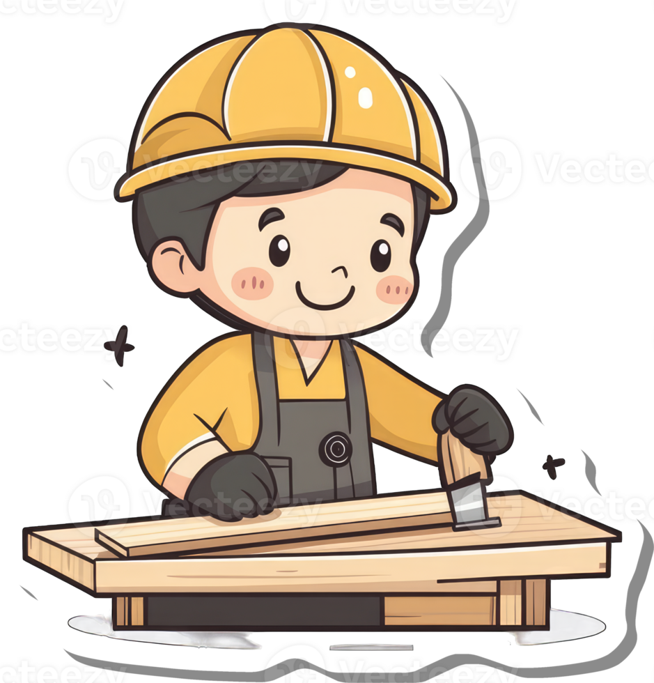 A Happy Carpenter Boy Works Wood Using Tools png