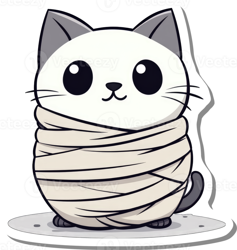 Adorable Mummy Cat Wrapped In Cozy Bandages png