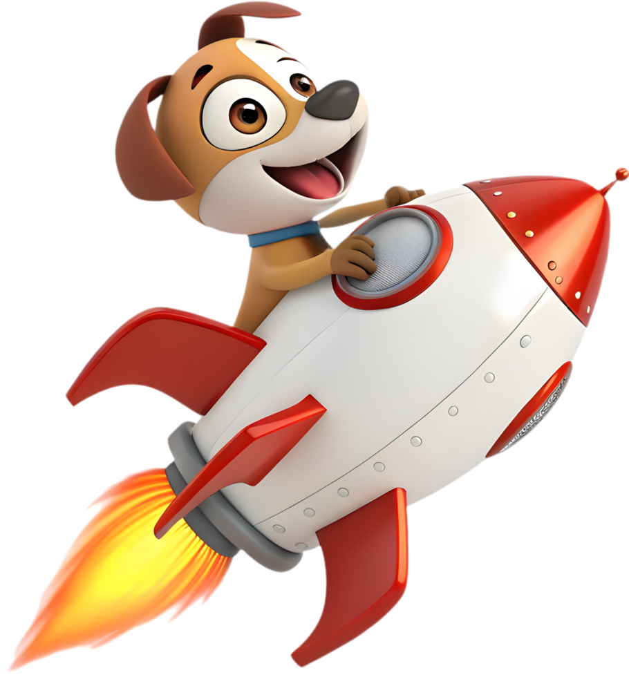 Cute puppy astronaut in a rocket ship exploring space. . png