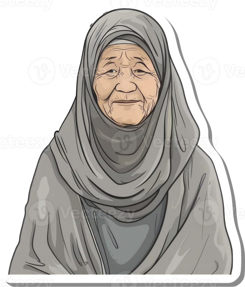 Elderly Woman Wearing a Gray Headscarf png
