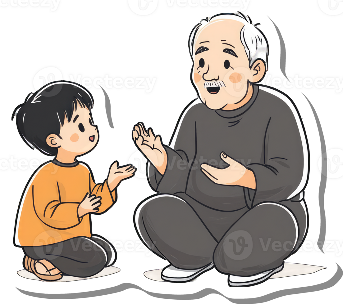 Grandfather and Grandchild Engage in Lively Conversation png