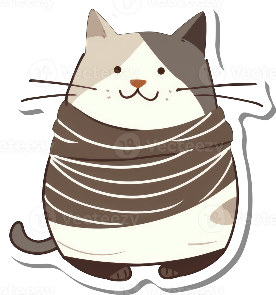 Adorable Chubby Cat Wearing Striped Sweater png