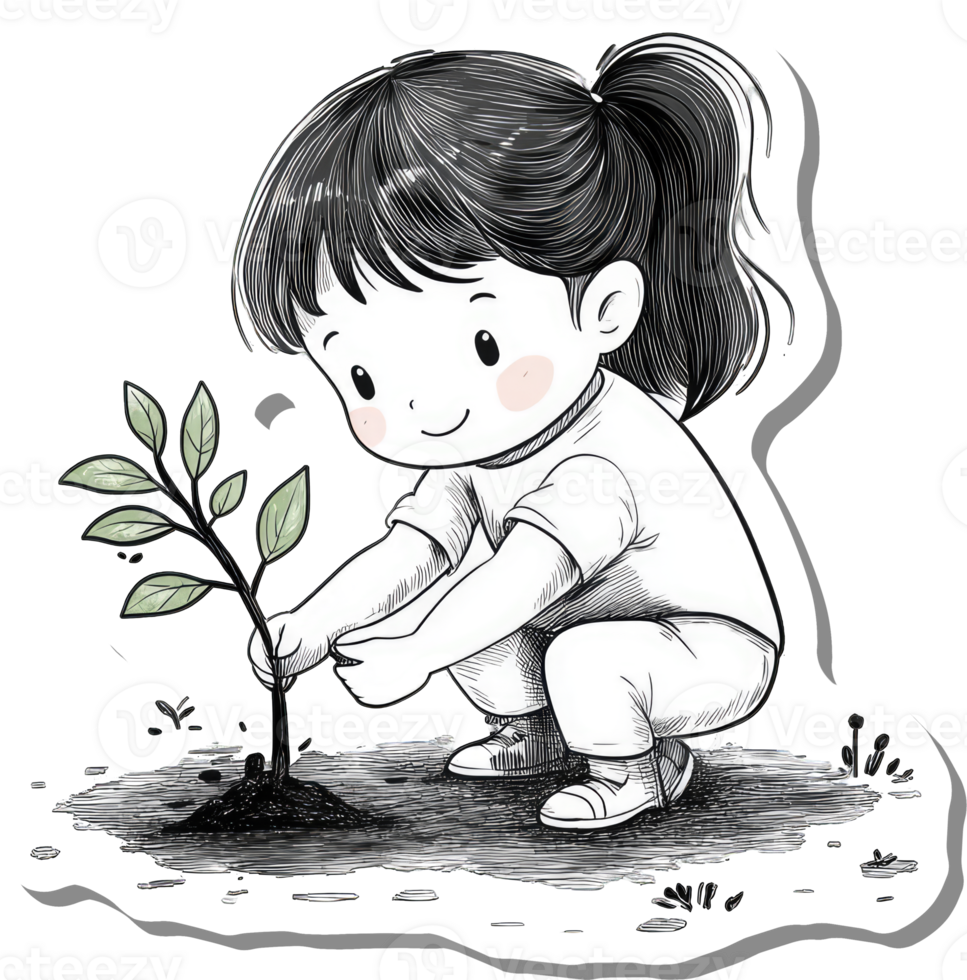Girl Planting a Small Sapling Carefully in the Ground png