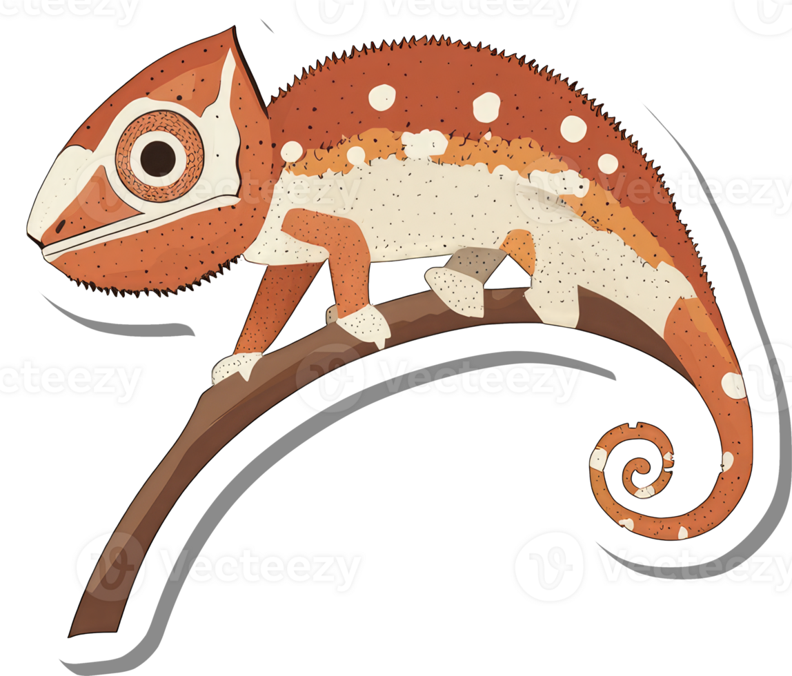 A Red And White Chameleon Perched On A Branch png