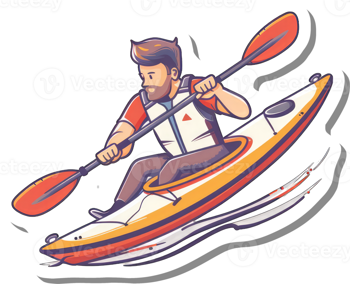 Man kayaking in a vibrant yellow kayak png