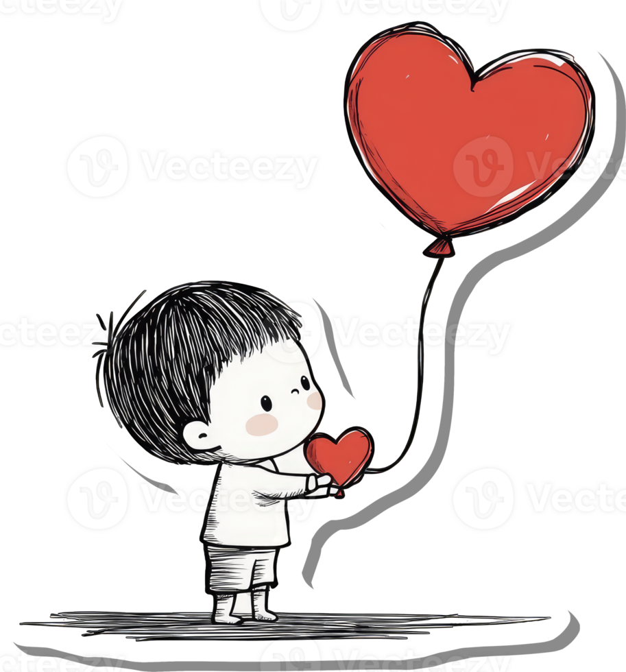 A Child Holding a Small Heart with a Large Heart Balloon png