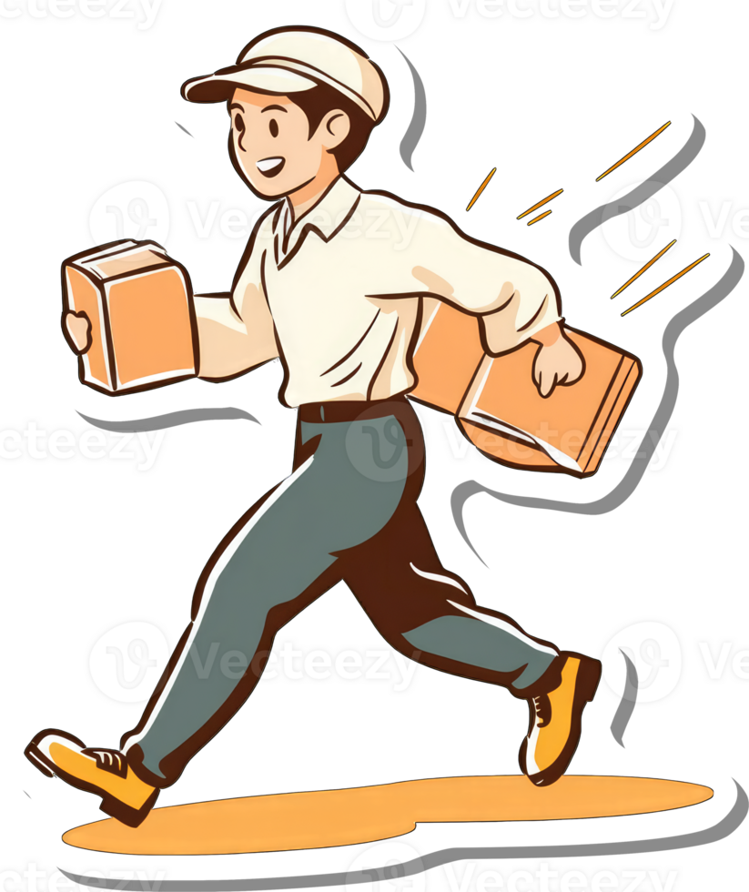 A Happy Delivery Person Running With Packages png