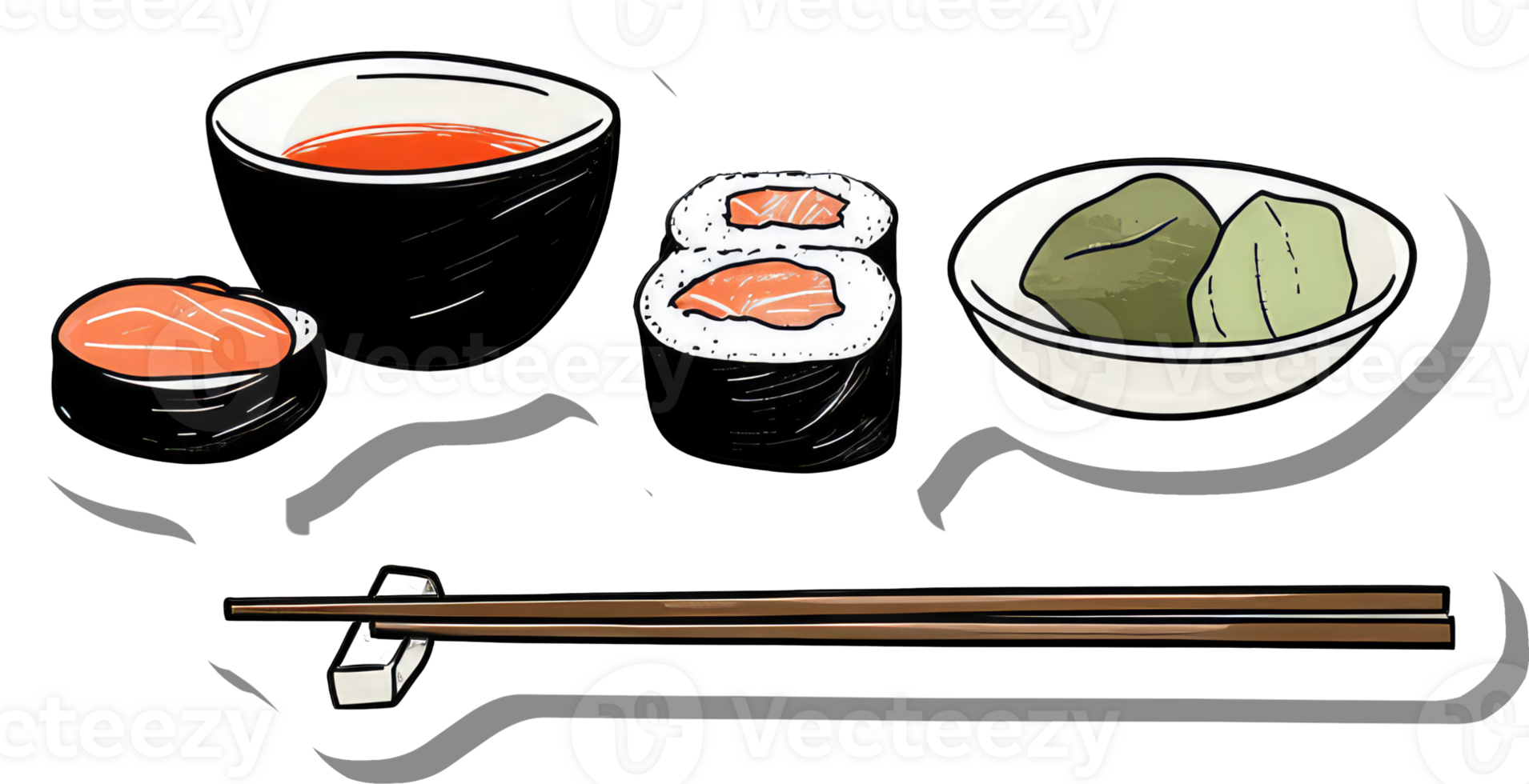 Delicious Sushi Meal with Tea and Pickles png