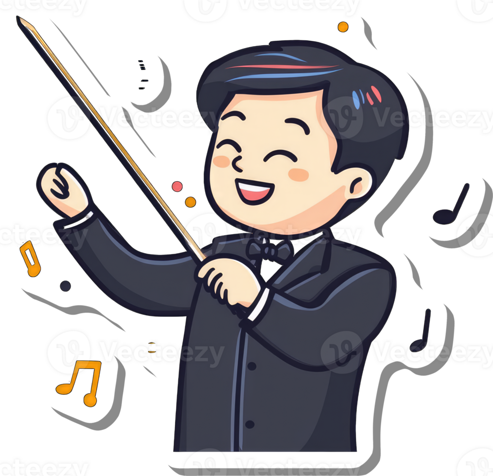 Happy Conductor Boy Leading Orchestra With Baton png