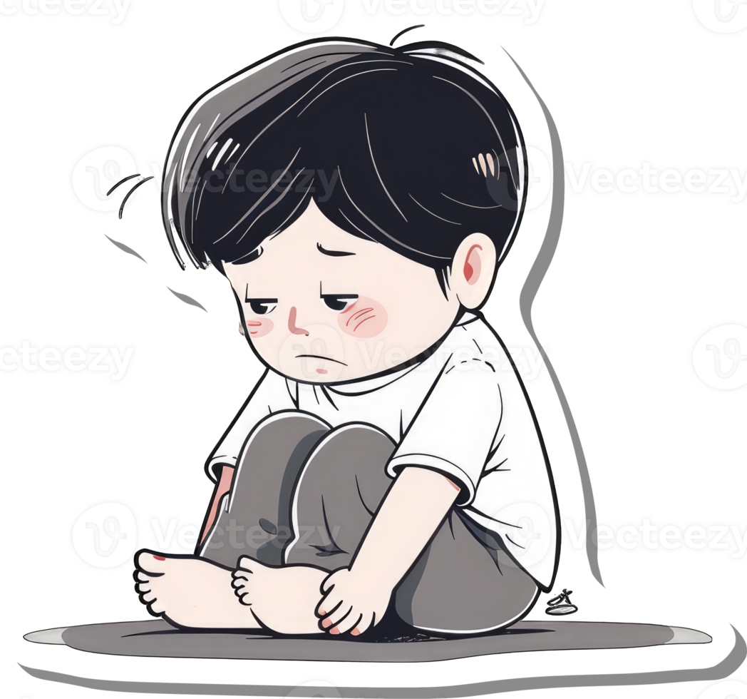 Sad Boy Sitting Cross Legged On The Floor png