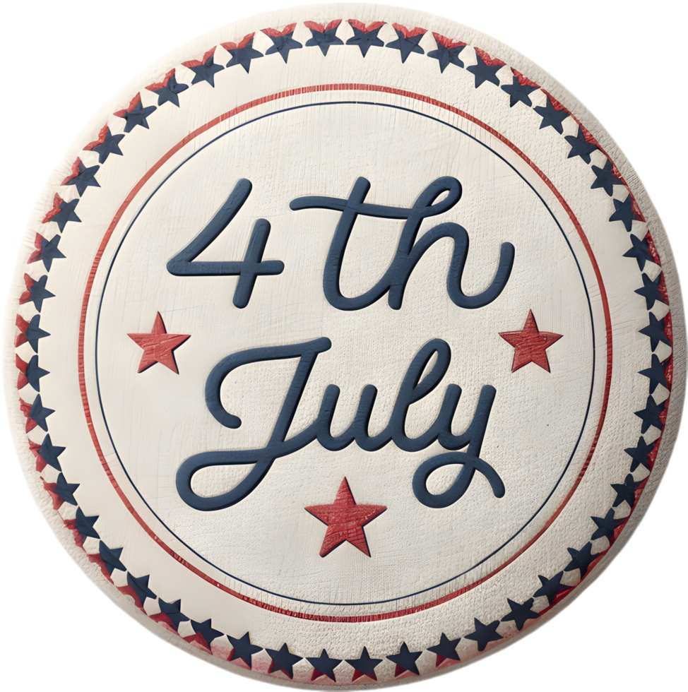 4th of July holiday logo with festive fireworks and national symbols. . png