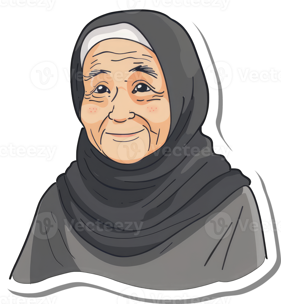 Elderly Woman Wearing A Grey Hijab Smiling Kindly png