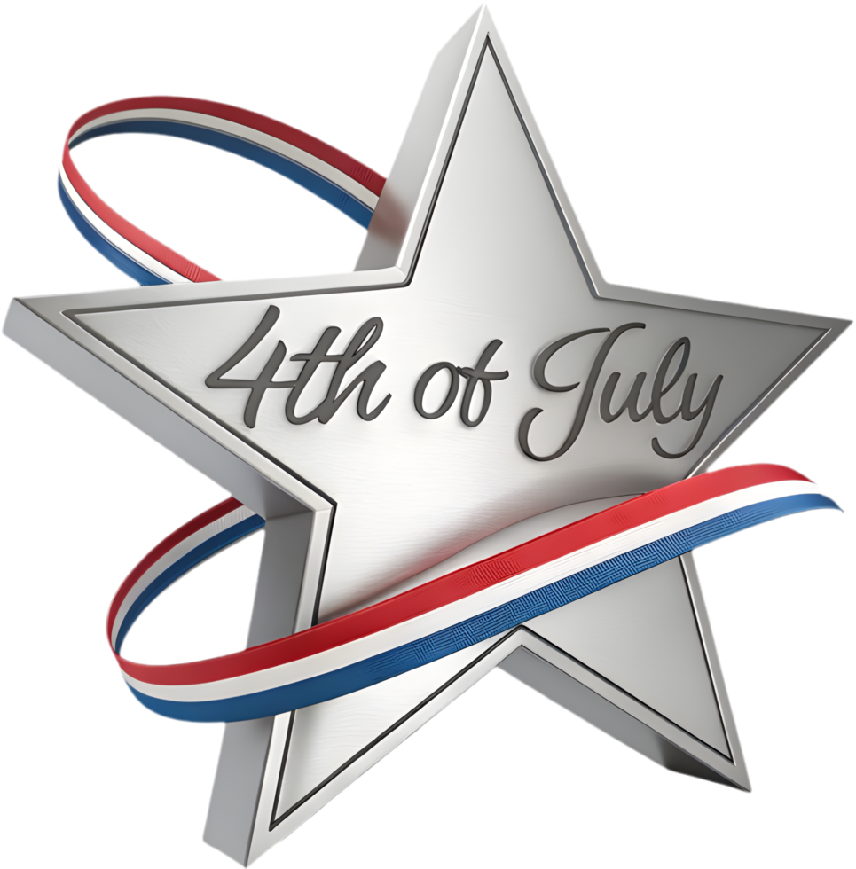 4th of July celebration logo with fireworks and red, white, blue. . png