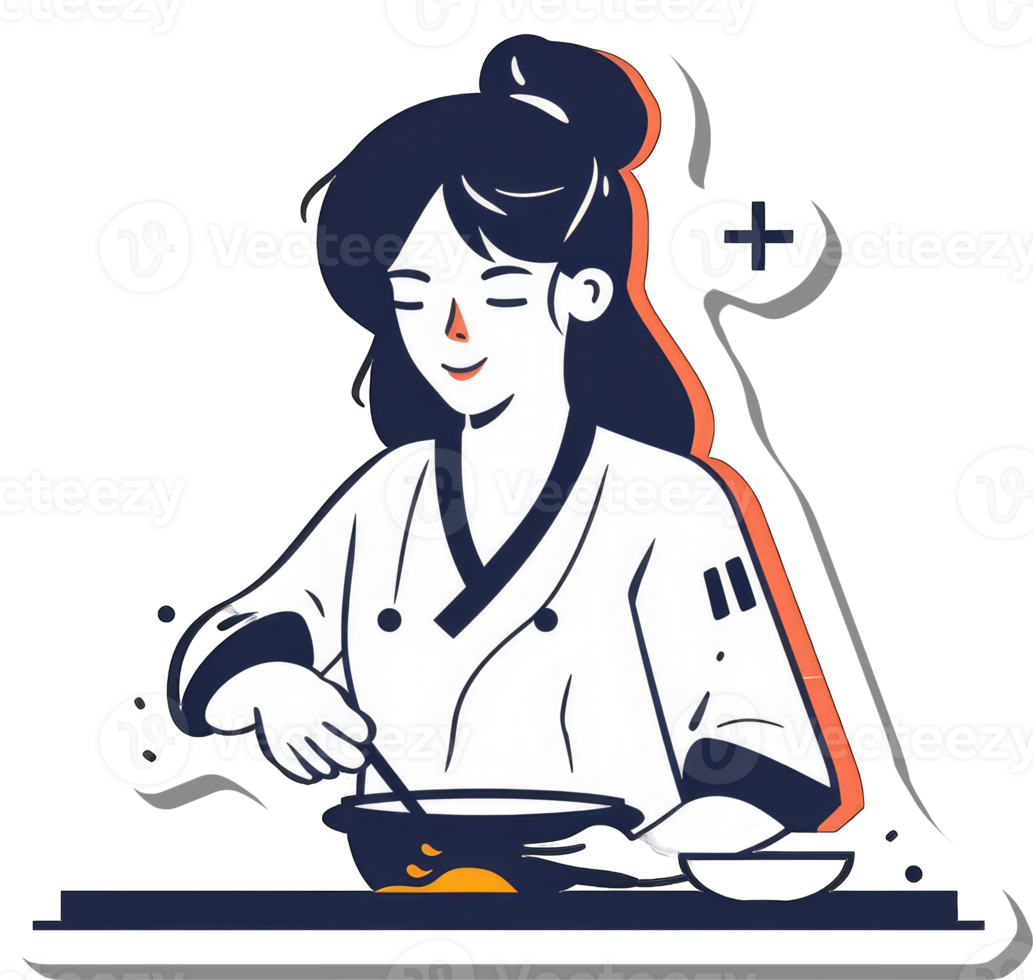 Woman Chef Cooking Delicious Asian Cuisine png