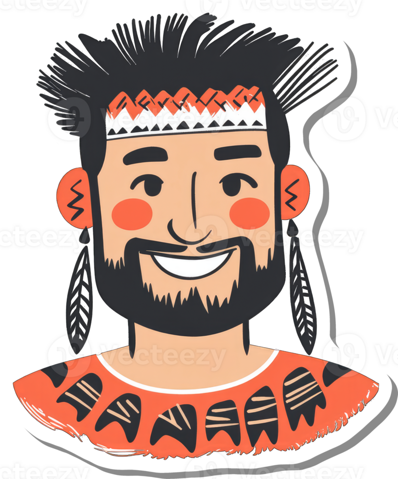 Smiling Indigenous Man with Traditional Headwear png