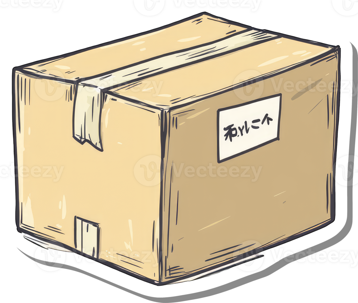 A Cardboard Box with Tape and a Label png