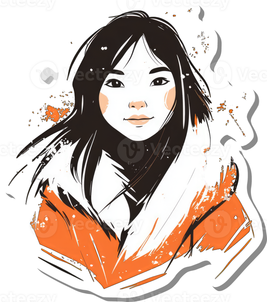Young Woman in Orange Winter Coat Amidst Snow png